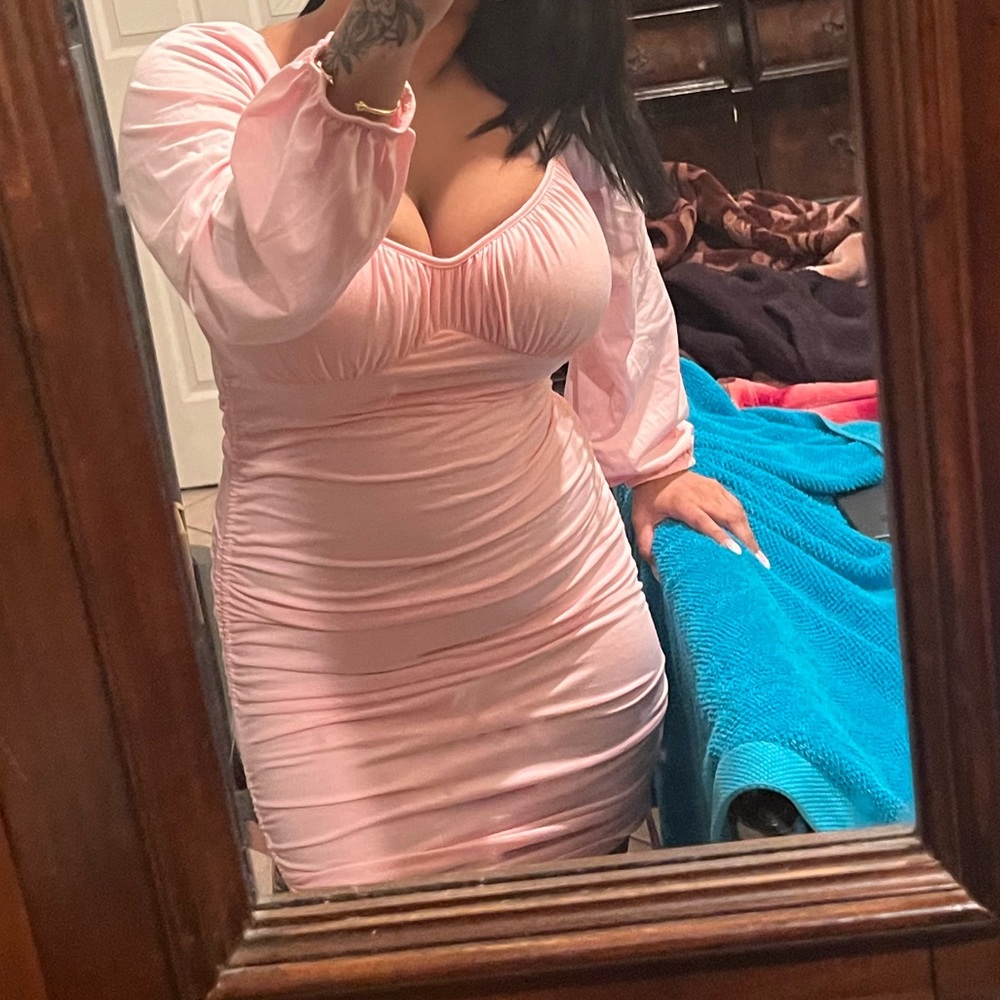 Shein sweetheart neck bishop sleeve drawstring bodycon dress